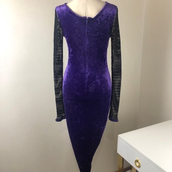 Vintage Purple Shreath Dress size 10/ 12 Strech Velvet Polyester Open mesh - Picture 7 of 11